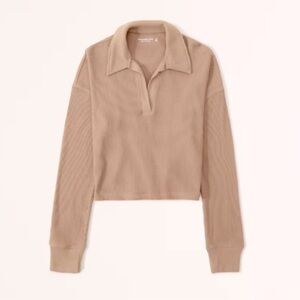 Abercrombie & Fitch, Essential Long-Sleeve Waffle Polo, BROWN, S, barely worn